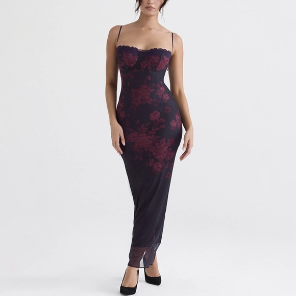 Micas Dresses & Skirts - Sheath Slip Dress with Burgundy Floral Lace
